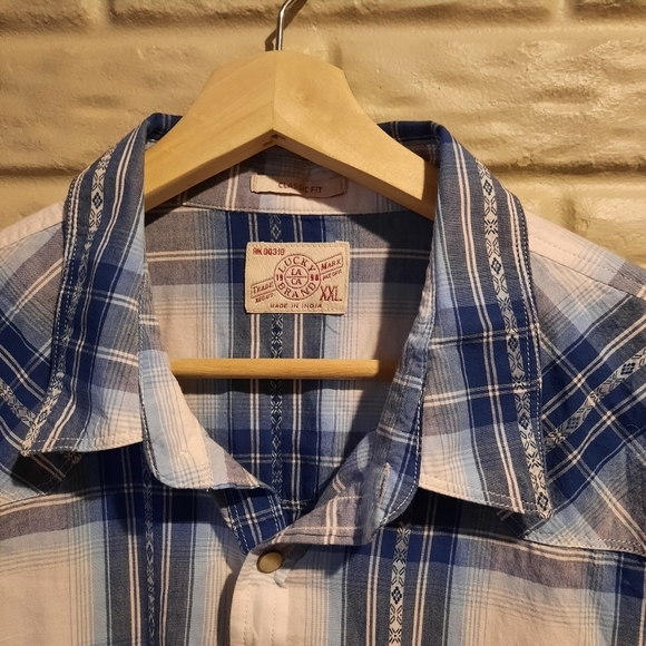 Lucky Brand Western Pearl Snap Shirt Mens XXL 2XL Blue Plaid Southwest Cowboy - Picture 2 of 11